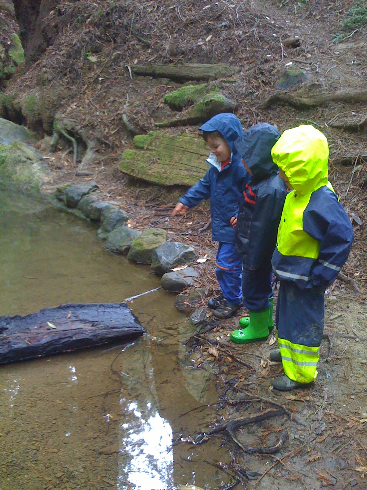 Pointing out the log boat to ZS and NP
