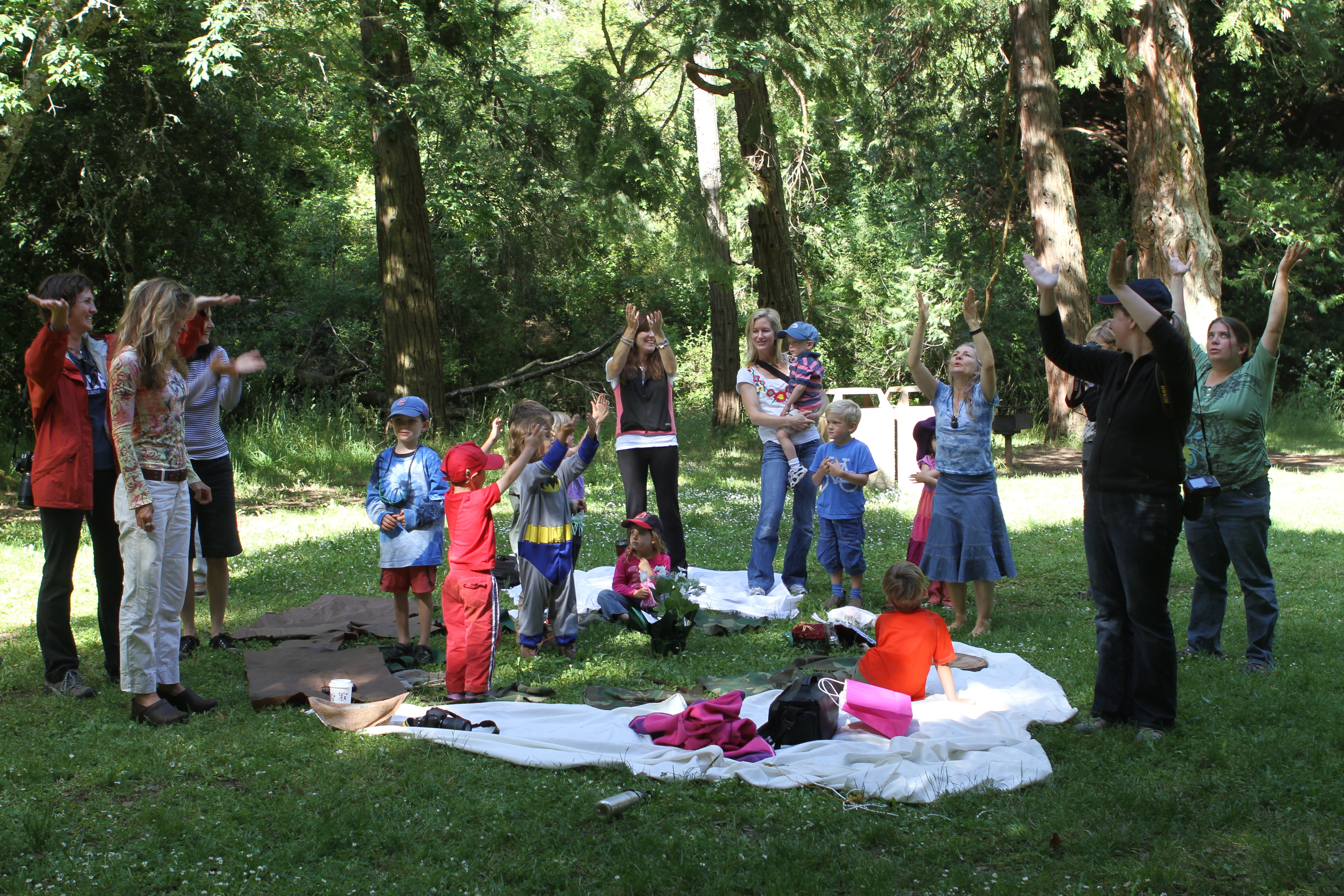Singing together under the Redwood Tree Canopy